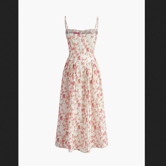 Commense Small Square Neck Zipper Floral Midi Dress Summer NEW NWT - Picture 2 of 7